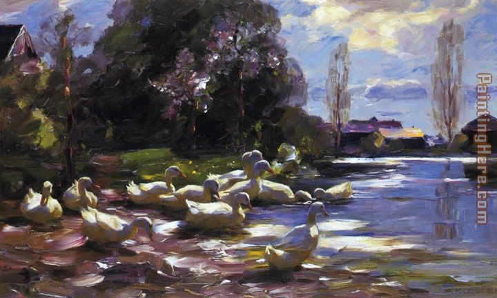 Ducks on a Riverbank on a Sunny Afternoon painting - Alexander Koester Ducks on a Riverbank on a Sunny Afternoon art painting